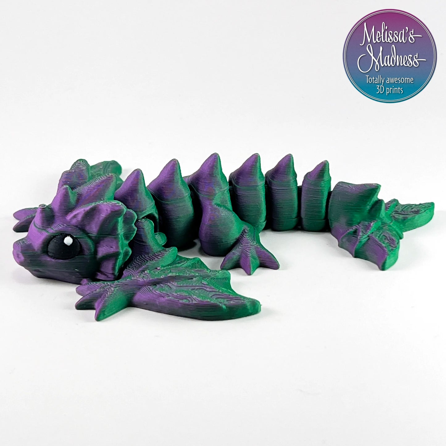 3D printed flexi Tiny Wyvern in Green+Purple Matte Shifting articulating movement collectible figurine