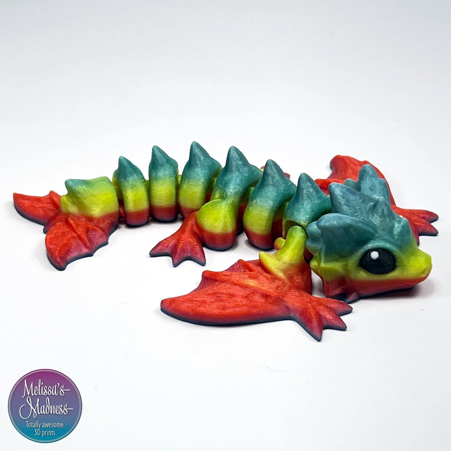 Tiny Wyvern in Fantasy Rainbow flexi figurine sustainable bioplastic hydropower made