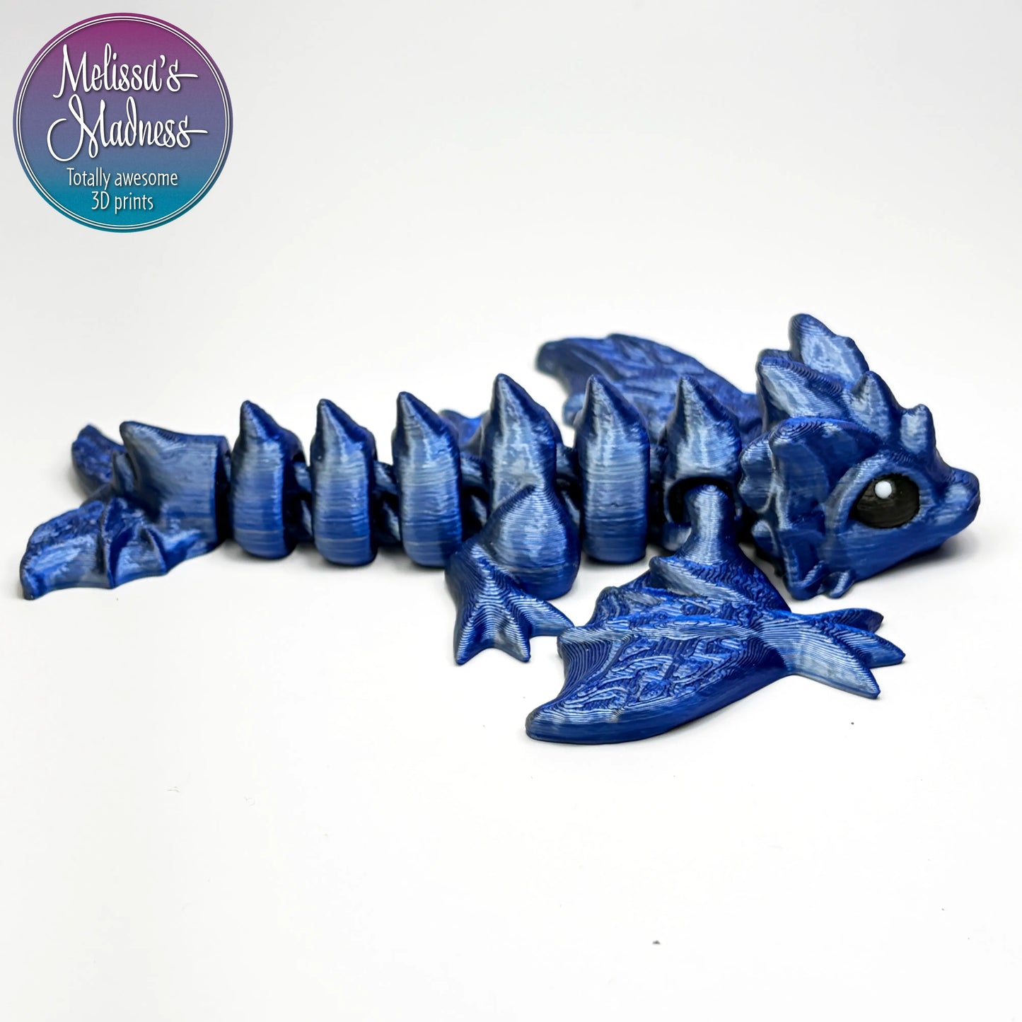 Tiny Wyvern in Blue+Silver Shifting desk fidget articulated flexible 3D printed collector item
