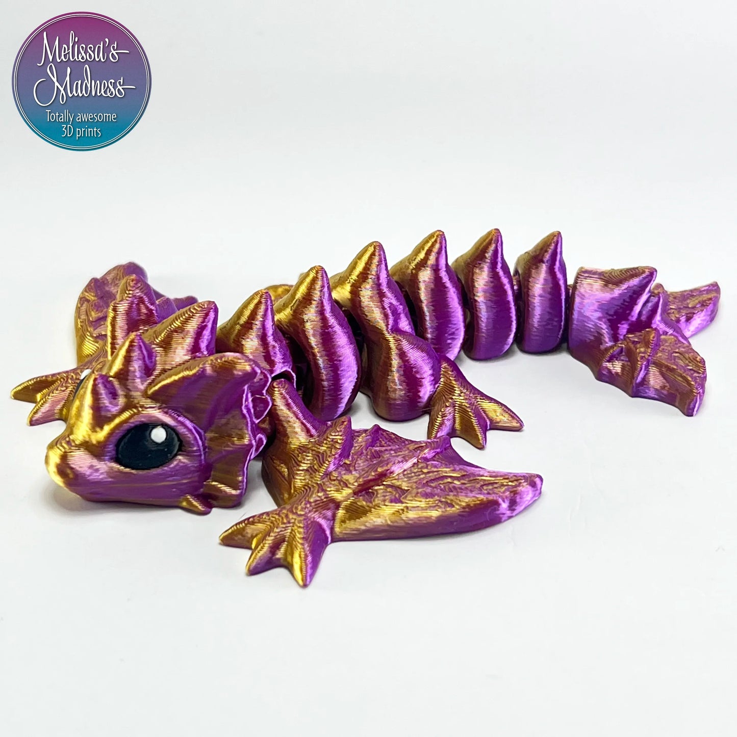 Articulated Tiny Wyvern in Purple+Gold Shifting eco-friendly 3D printed biodegradable PLA