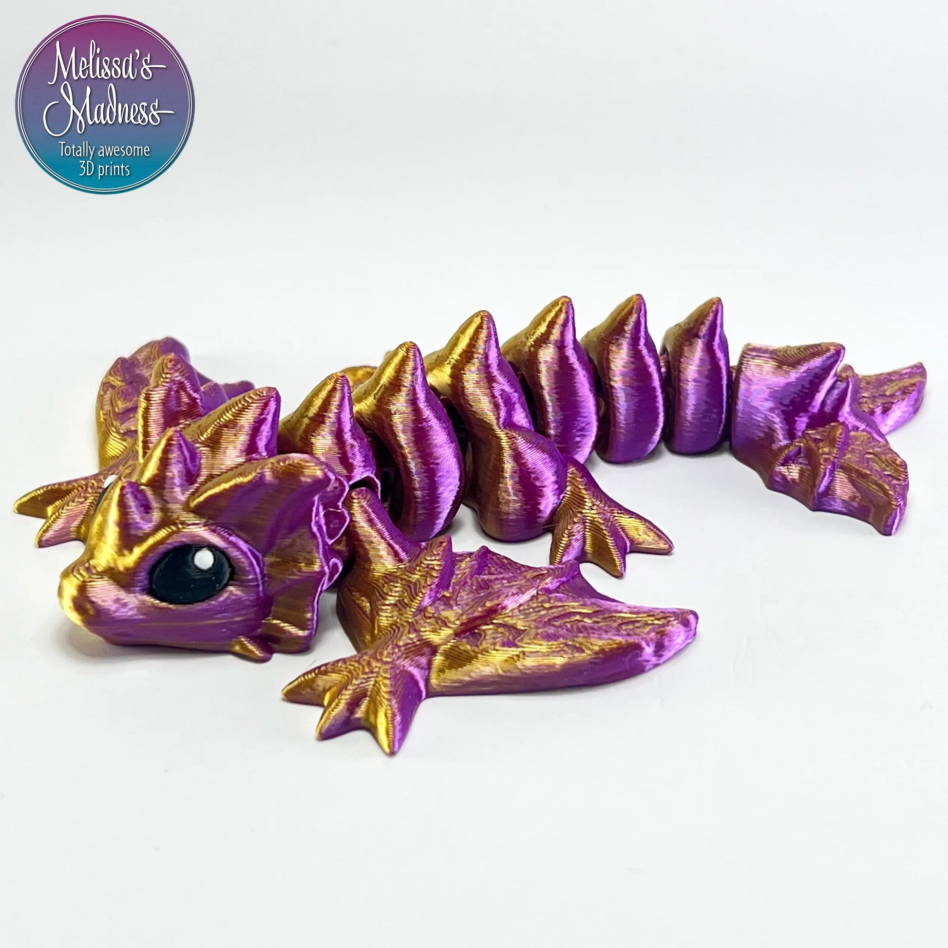 Articulated Tiny Wyvern in Purple+Gold Shifting eco-friendly 3D printed biodegradable PLA