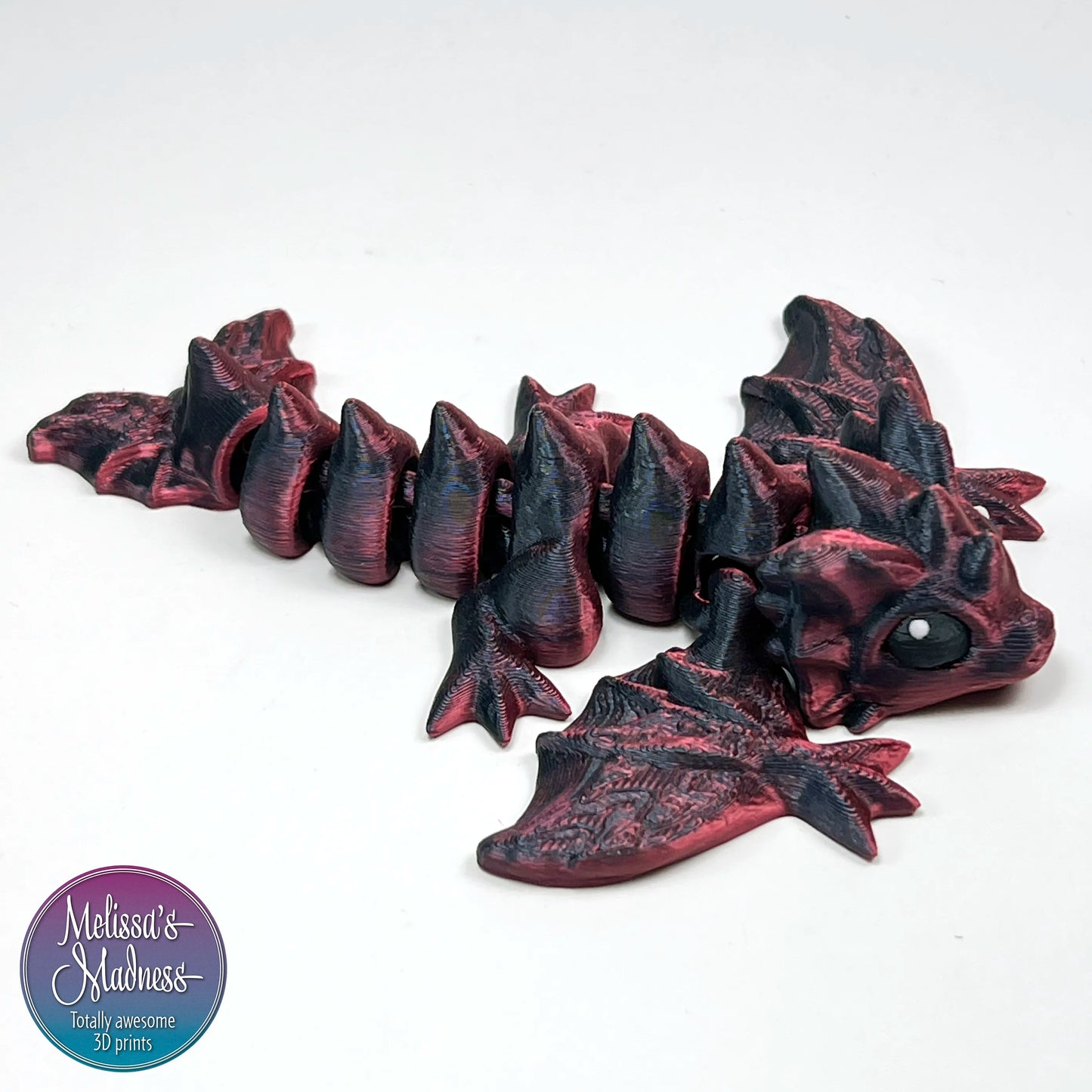 Articulated Tiny Wyvern in Black+Red Shifting flexi fidget collectible 3D printed figurine