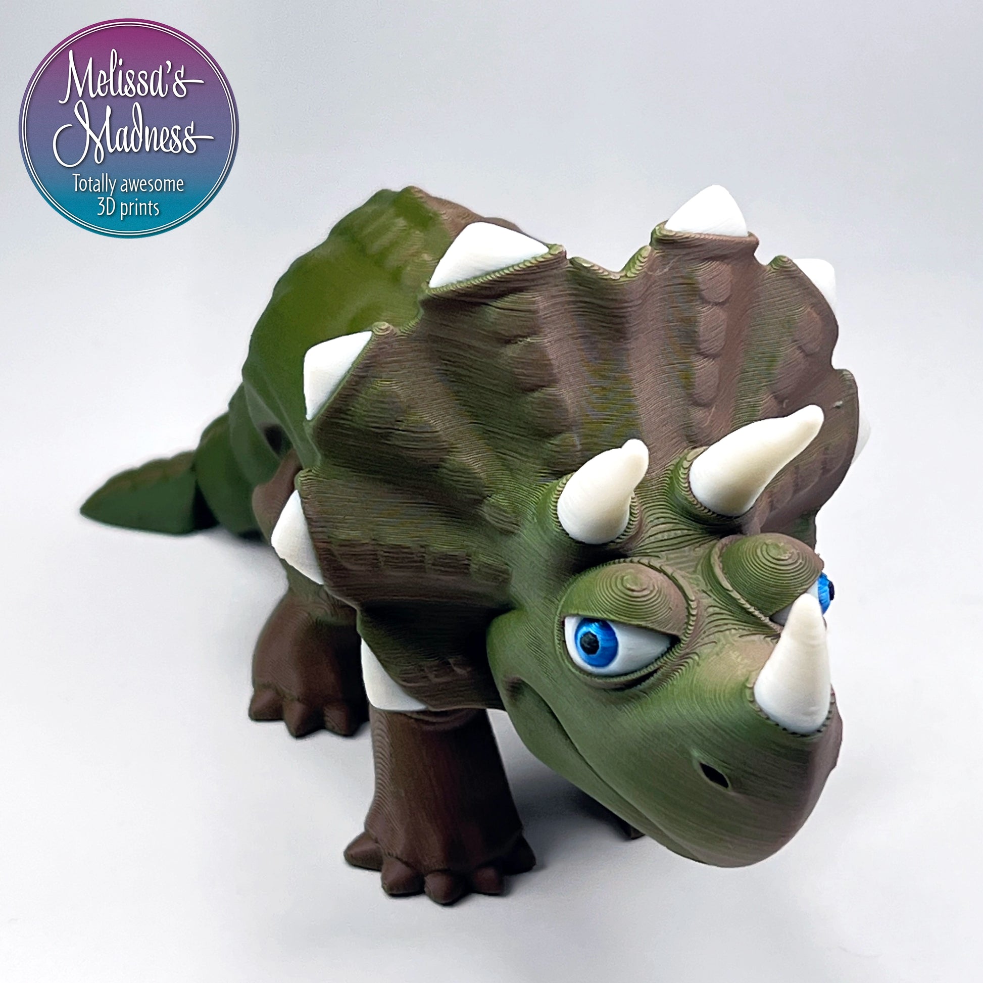 3D printed Triceratops in Brown+Dark Green Shifting biodegradable PLA model industrially compostable