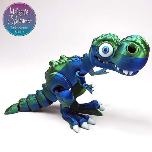 Tyrannosaurus Rex in Blue+Green Shifting Desk Fidget Articulated Flexible 3D Printed Collector Item