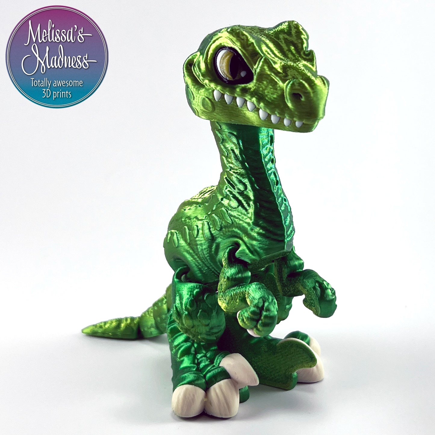 Velociraptor in Yellow+Green Shifting Flexi Figurine Woman-Owned Made in USA Handcrafted