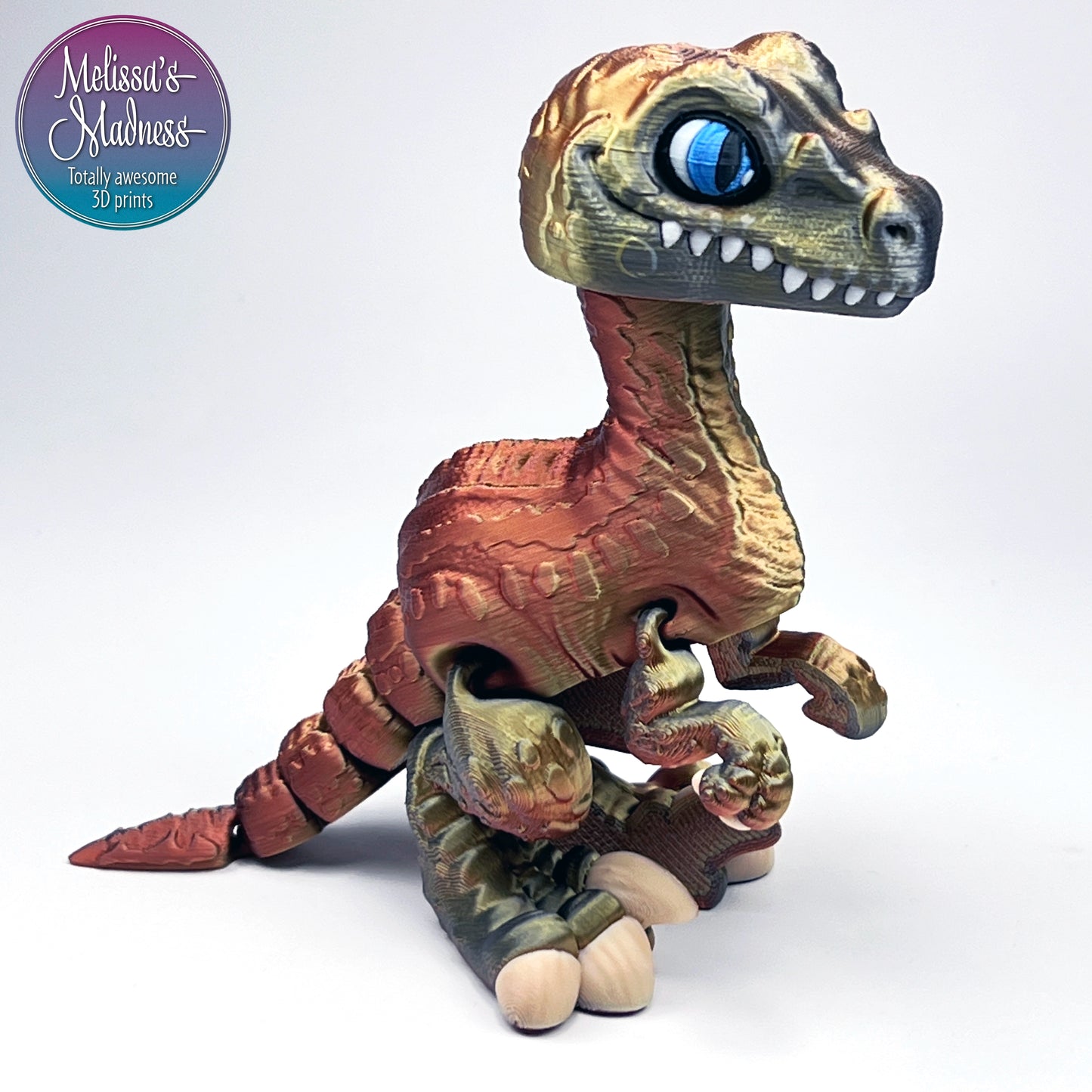 Velociraptor in Gold+Copper+Black Shifting Flexi Model Museum Gift Shop Wholesale 3D Printed