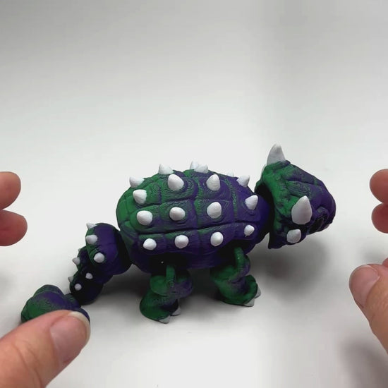 Handcrafted Ankylosaurus in Green+Purple Shifting Articulated Figurine Made in Montana Demonstrating Joint Flexibility