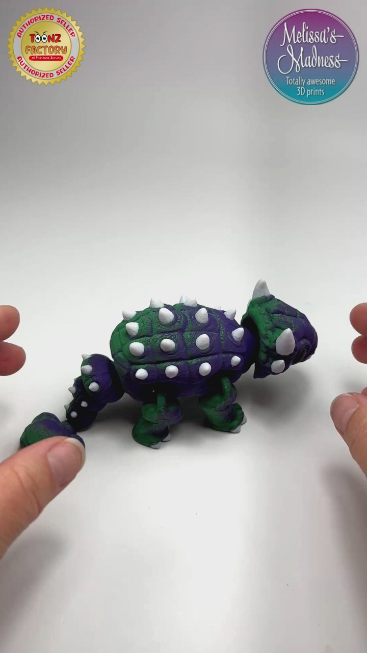 Handcrafted Ankylosaurus in Green+Purple Shifting Articulated Figurine Made in Montana Demonstrating Joint Flexibility
