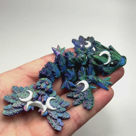 Tiny Lunar Dragon in Red+Green+Blue Shifting & White Sustainable Bioplastic 3D Printed Collectible Showing Articulation Movement Industrially Compostable