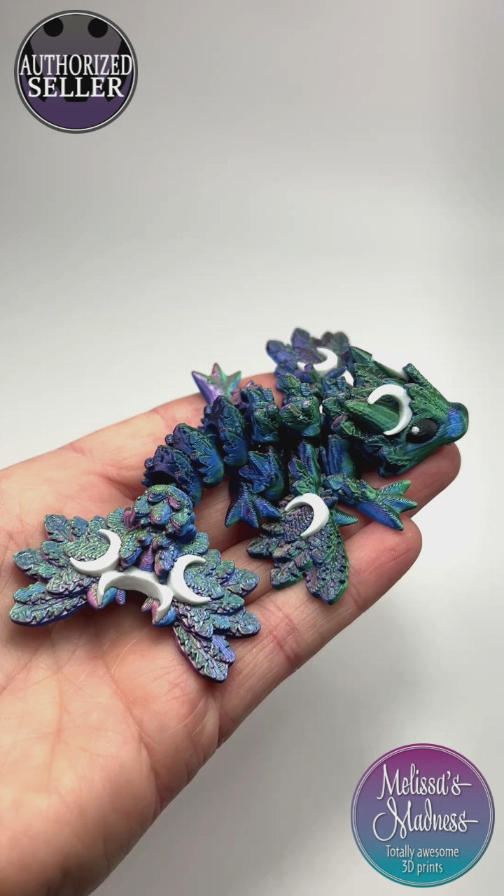 Tiny Lunar Dragon in Red+Green+Blue Shifting & White Sustainable Bioplastic 3D Printed Collectible Showing Articulation Movement Industrially Compostable