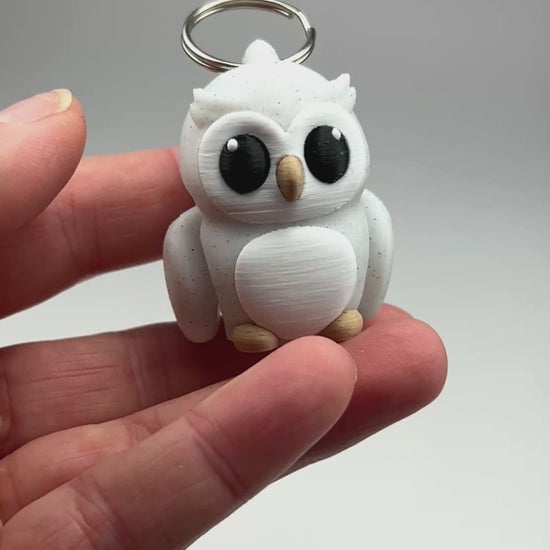Articulated Cute Owl Chunky Keychain in Vanilla Chip & Caramel Handcrafted Made in Montana Small Business Flexibility Demonstration