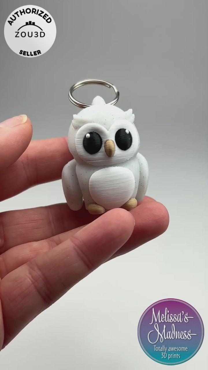 Articulated Cute Owl Chunky Keychain in Vanilla Chip & Caramel Handcrafted Made in Montana Small Business Flexibility Demonstration