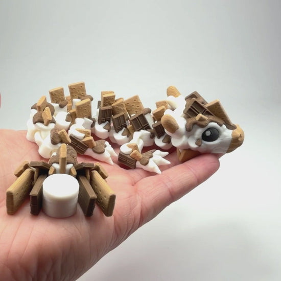Articulated S'Mores Baby Dragon in Cocoa & Caramel flexi fidget collectible demonstrating full range of motion 3D printed