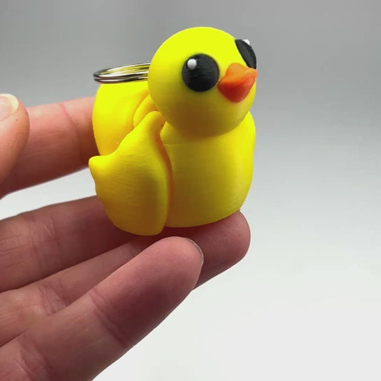 Tiny Duck Chunky Keychain in Yellow & Orange Flexible Desk Fidget Articulating Movement Demonstration Display Piece