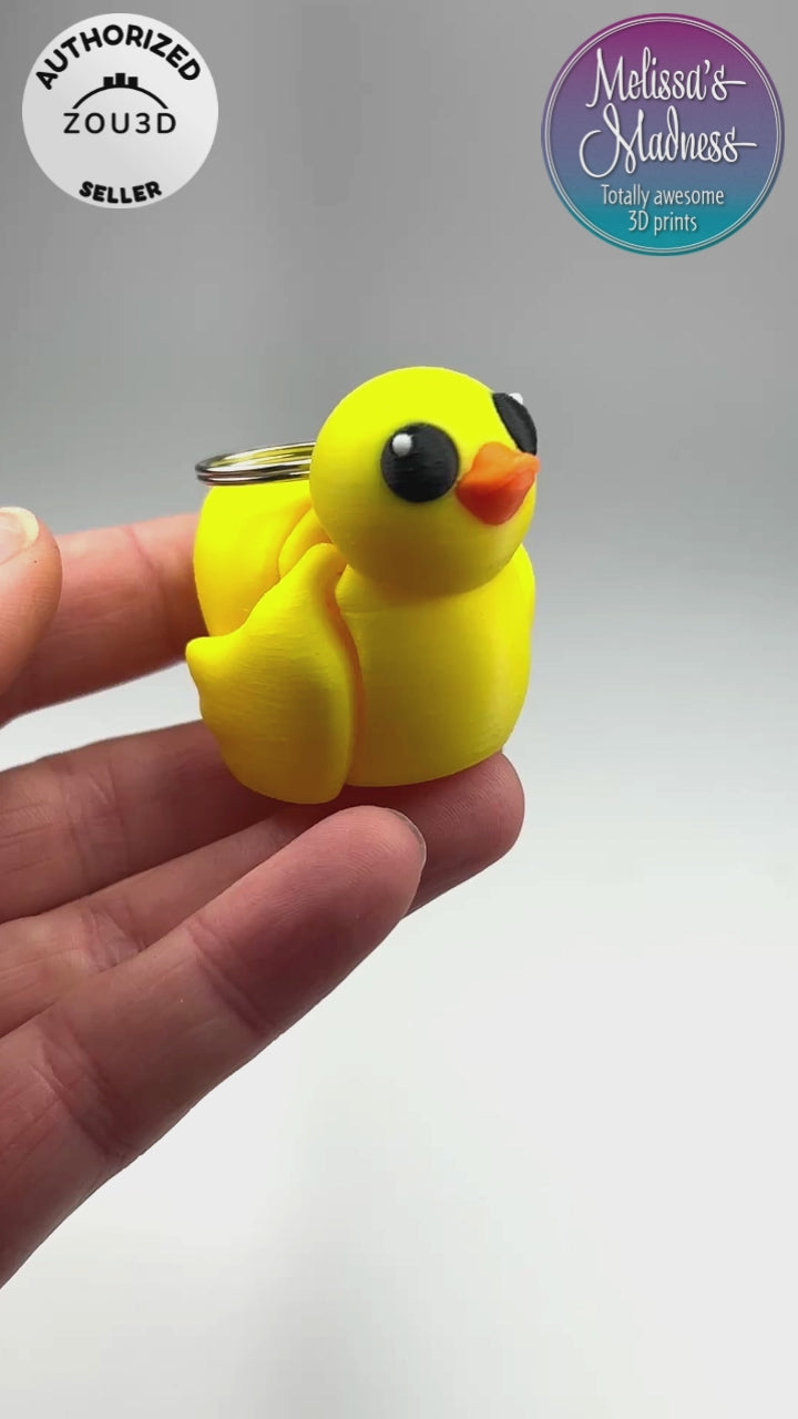 Tiny Duck Chunky Keychain in Yellow & Orange Flexible Desk Fidget Articulating Movement Demonstration Display Piece