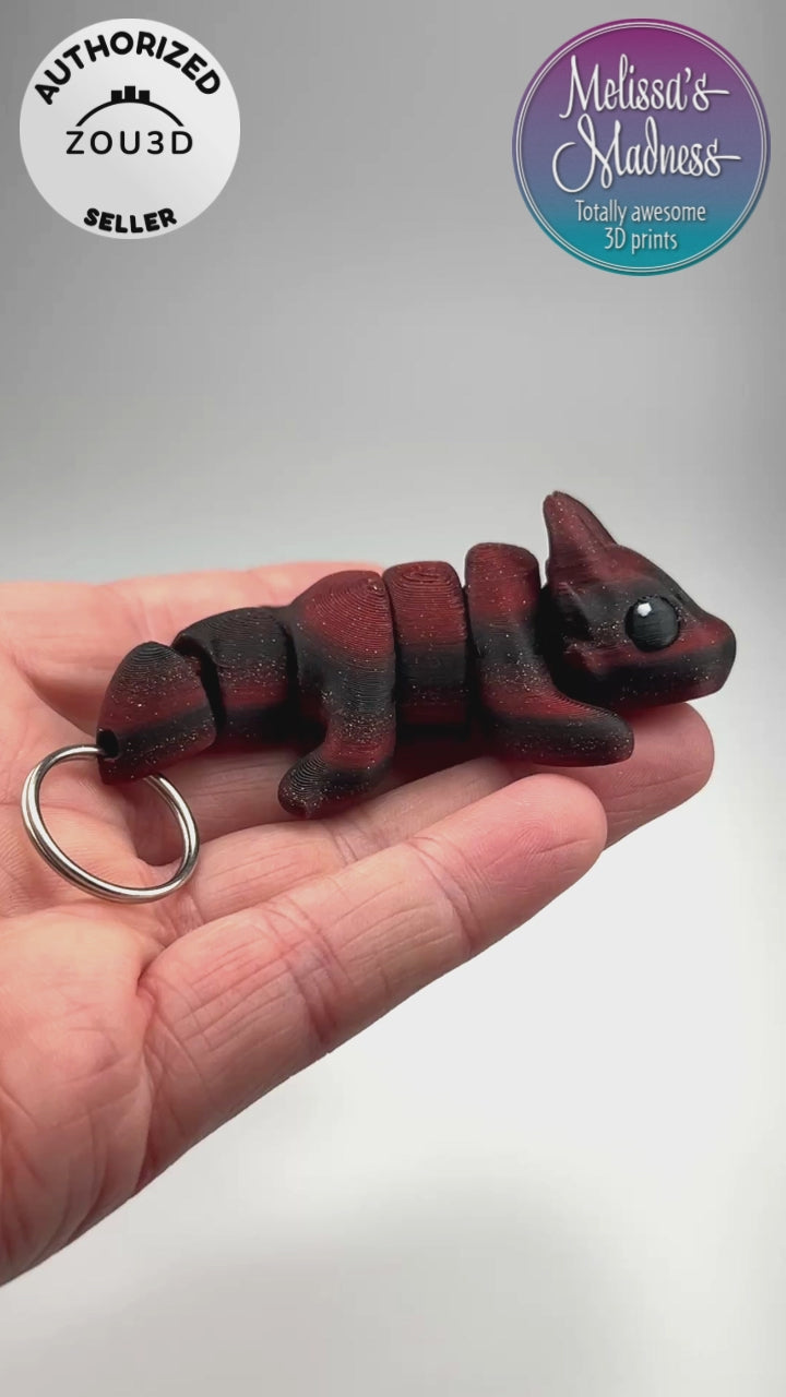 Articulating Cute Dragon Chunky Keychain in Embers Handcrafted Made in Montana Small Business Flexibility Demonstration