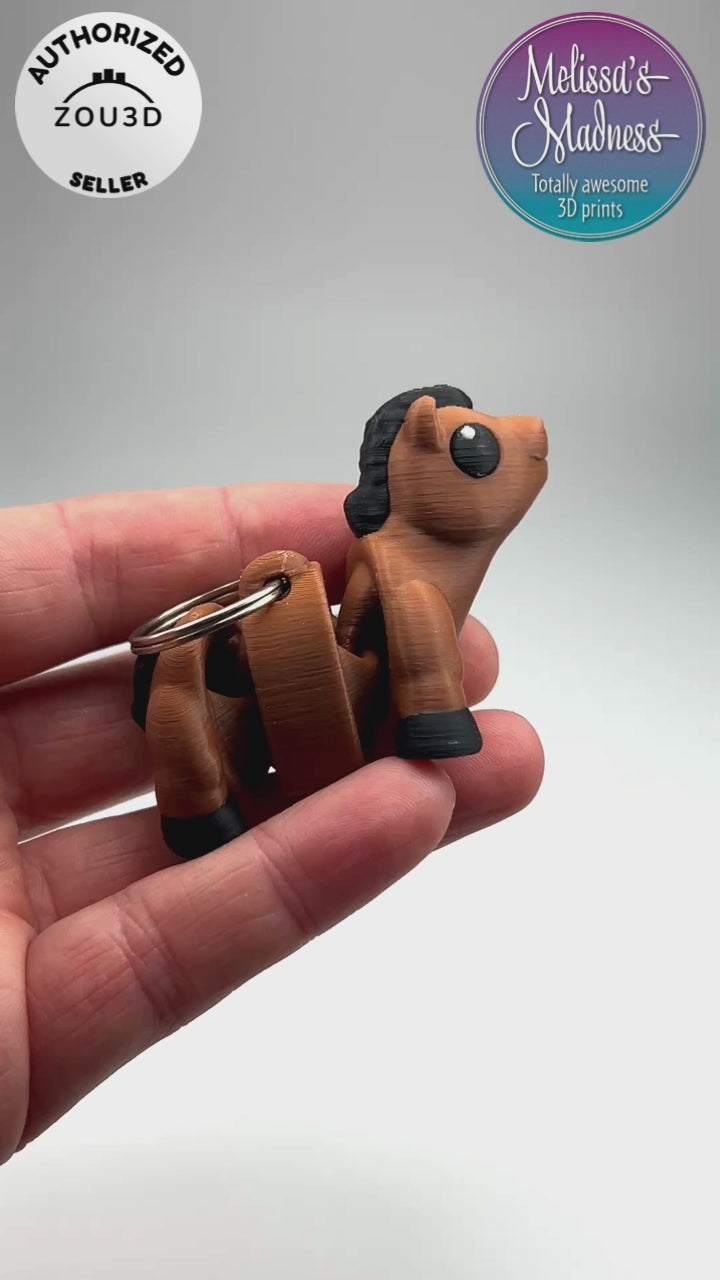 Articulated Cute Horse Chunky Keychain in Brown & Black Wholesale Collectible Flexibility Demonstration Gift Shop Display