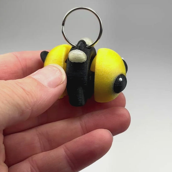 Articulated Cute Bee Chunky Keychain in Sparkling Solar & Diamonds Are Forever Flexi Fidget Collectible Demonstrating Full Range of Motion 3D Printed