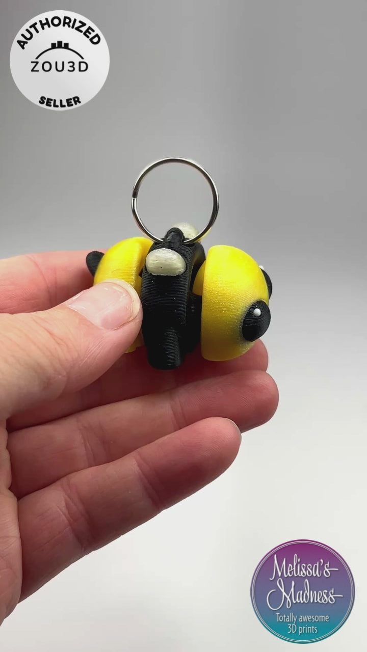 Articulated Cute Bee Chunky Keychain in Sparkling Solar & Diamonds Are Forever Flexi Fidget Collectible Demonstrating Full Range of Motion 3D Printed