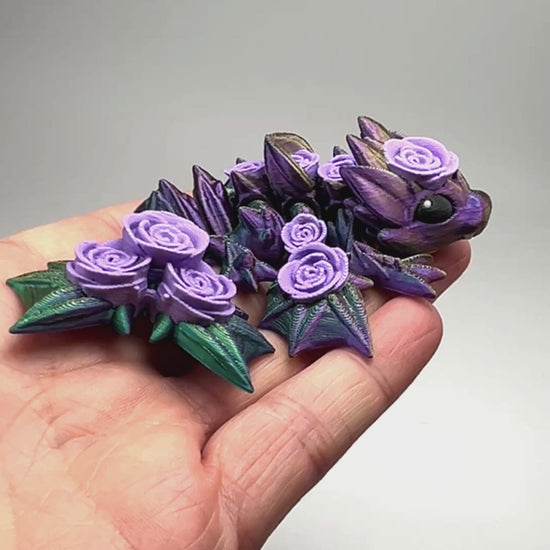 3D Printed Articulated Tiny Rose Dragon in Green+Purple+Yellow Shifting & Lilac Flexi Collector Item Showing Articulation and Flexibility