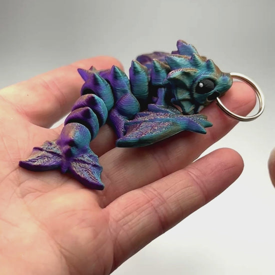 Tiny Wyvern Keychain in Purple+Blue Green+Burnt Orange Shifting Flexible Desk Fidget Articulating Movement Demonstration Display Piece