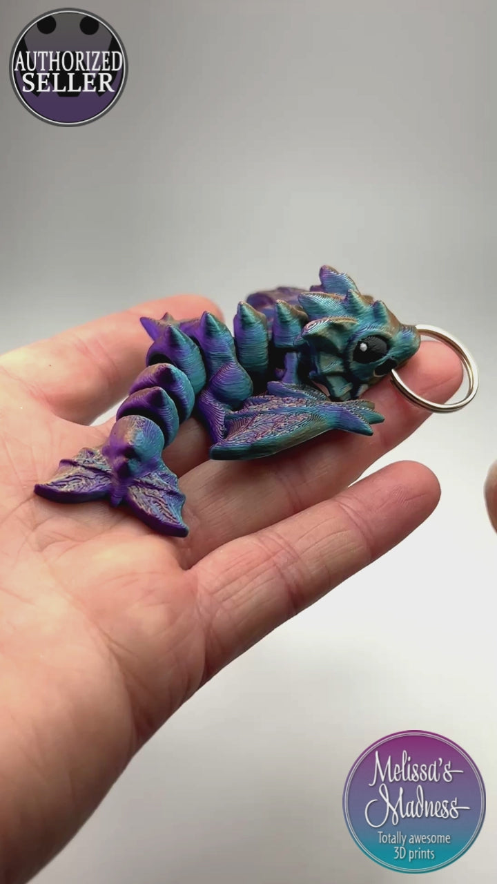 Tiny Wyvern Keychain in Purple+Blue Green+Burnt Orange Shifting Flexible Desk Fidget Articulating Movement Demonstration Display Piece