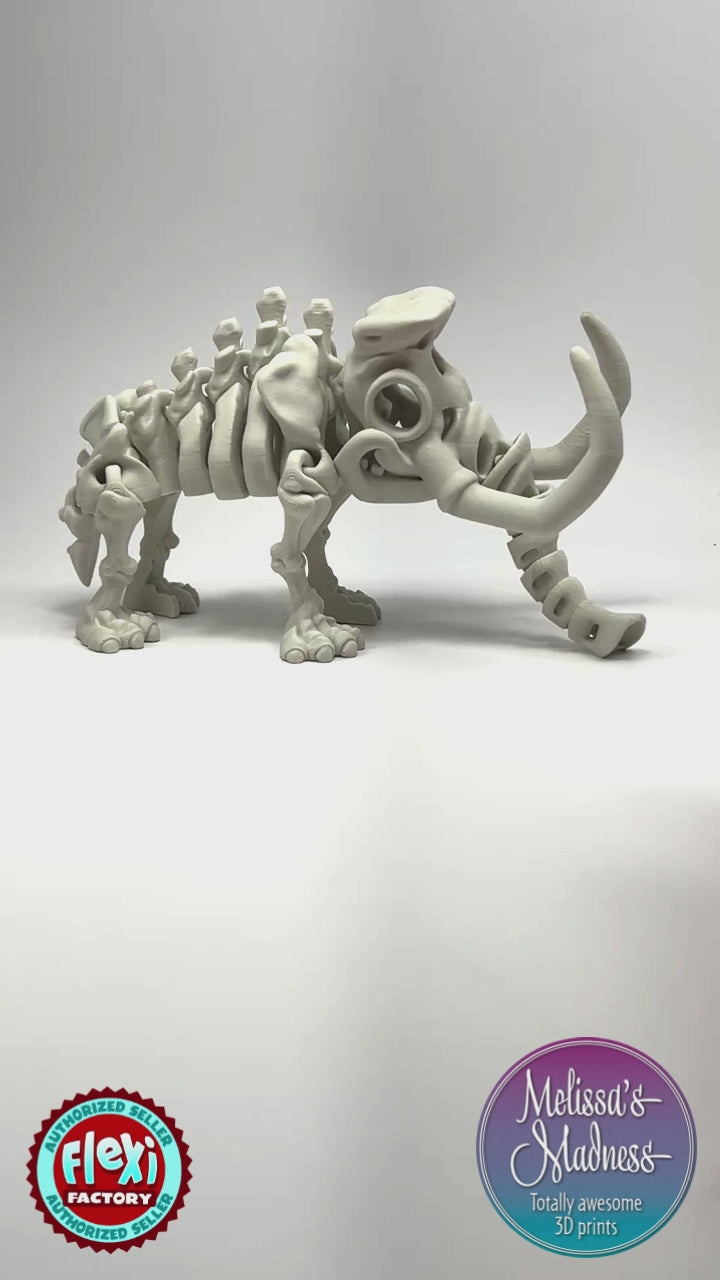 Articulated Mammoth Skeleton 3D Printed Model Flexibility Demonstration in Aged White