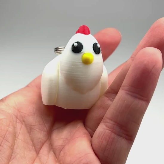 Cute Chicken Chunky Keychain in White Sustainable Bioplastic 3D Printed Collectible Showing Articulation Movement Compostable