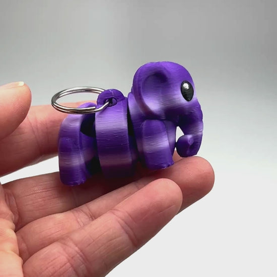 Cute Elephant Chunky Keychain in Purple Gradient Sustainable Bioplastic 3D Printed Collectible Showing Articulation Movement Industrially Compostable