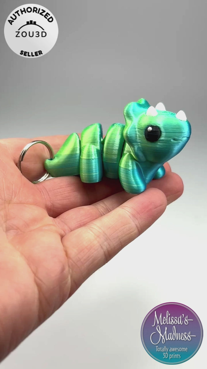 Articulated Cute Triceratops Chunky Keychain in Yellow+Blue Shifting Museum Gift Shop Wholesale Supplier 3D Printed Model Movement Showcase