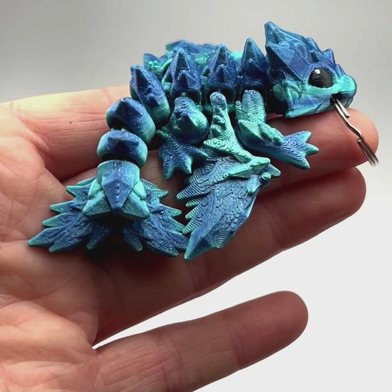 Tiny Crystal Dragon Keychain in Ocean Woman-Owned Made in USA 3D Printed Collectible Movement Showcase