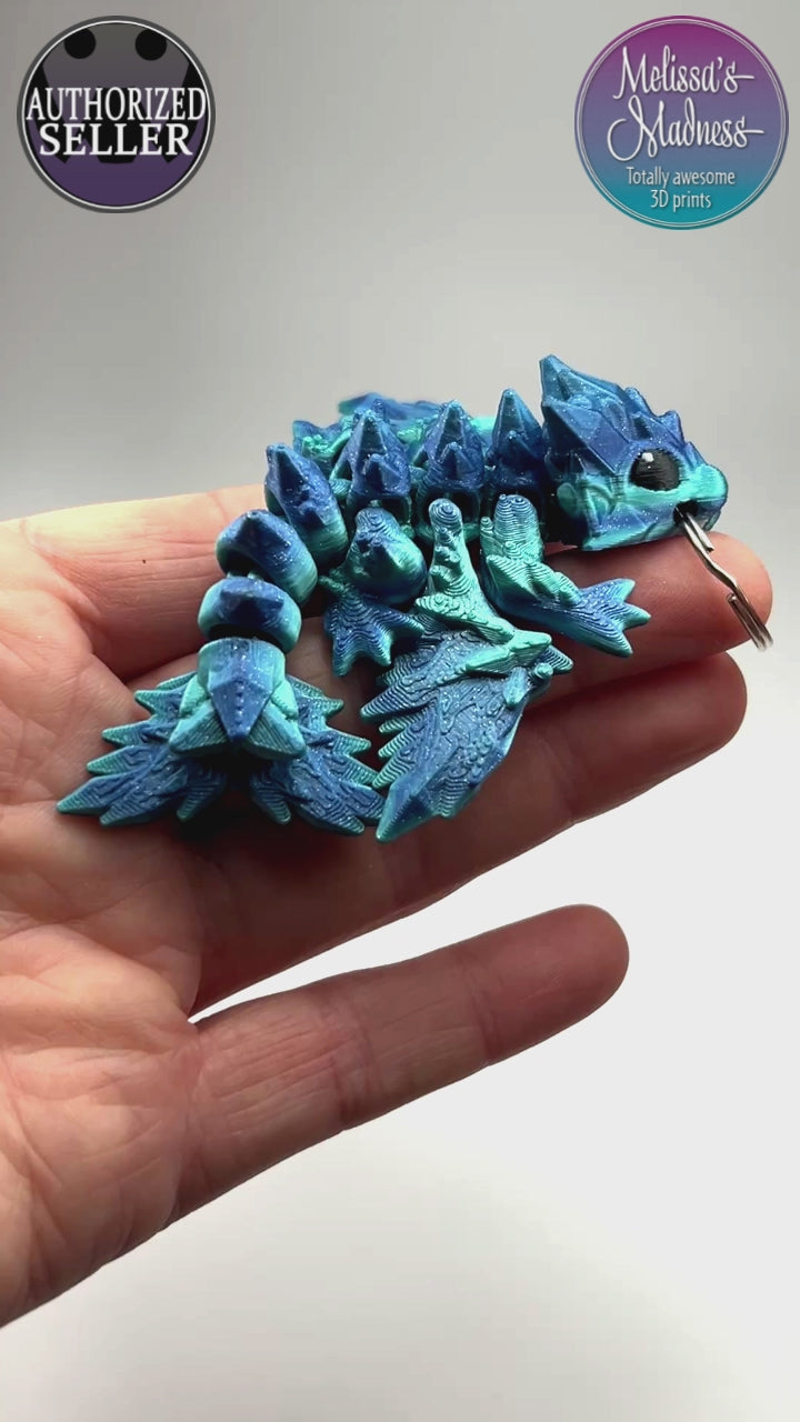 Tiny Crystal Dragon Keychain in Ocean Woman-Owned Made in USA 3D Printed Collectible Movement Showcase