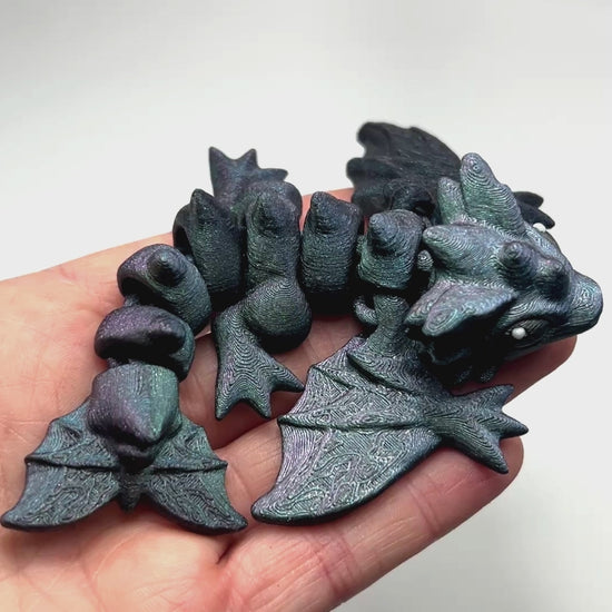 Tiny Wyvern in Blue+Green+Rose Red Glitter Shifing Woman-Owned Made in USA 3D Printed Collectible Movement Showcase