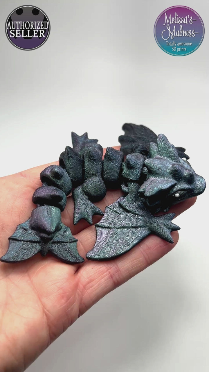 Tiny Wyvern in Blue+Green+Rose Red Glitter Shifing Woman-Owned Made in USA 3D Printed Collectible Movement Showcase