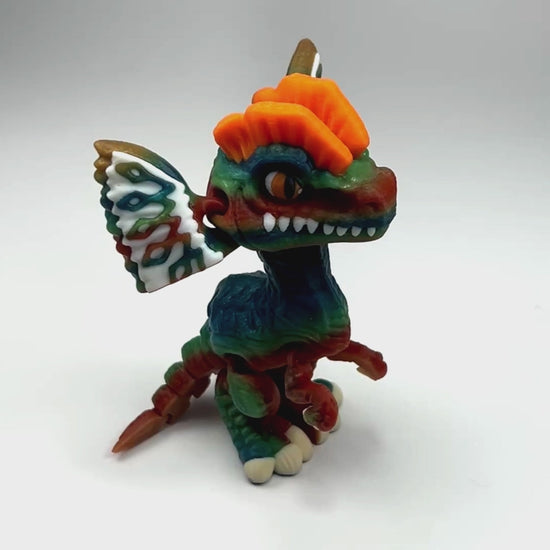 Articulated Dilophosaurus in Elements & Orange Biodegradable PLA Model Flexibility Demonstration Eco-Friendly Hydropower Made