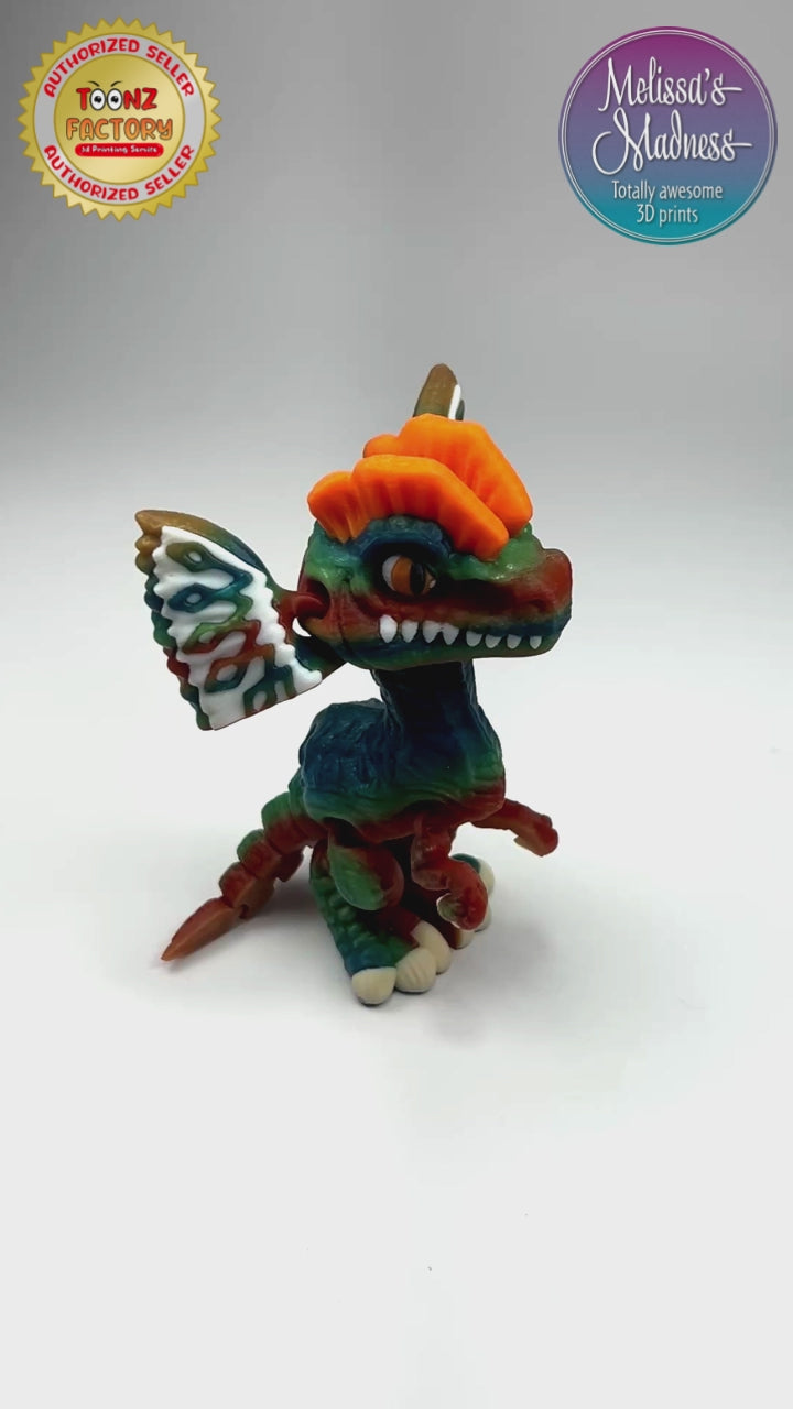 Articulated Dilophosaurus in Elements & Orange Biodegradable PLA Model Flexibility Demonstration Eco-Friendly Hydropower Made